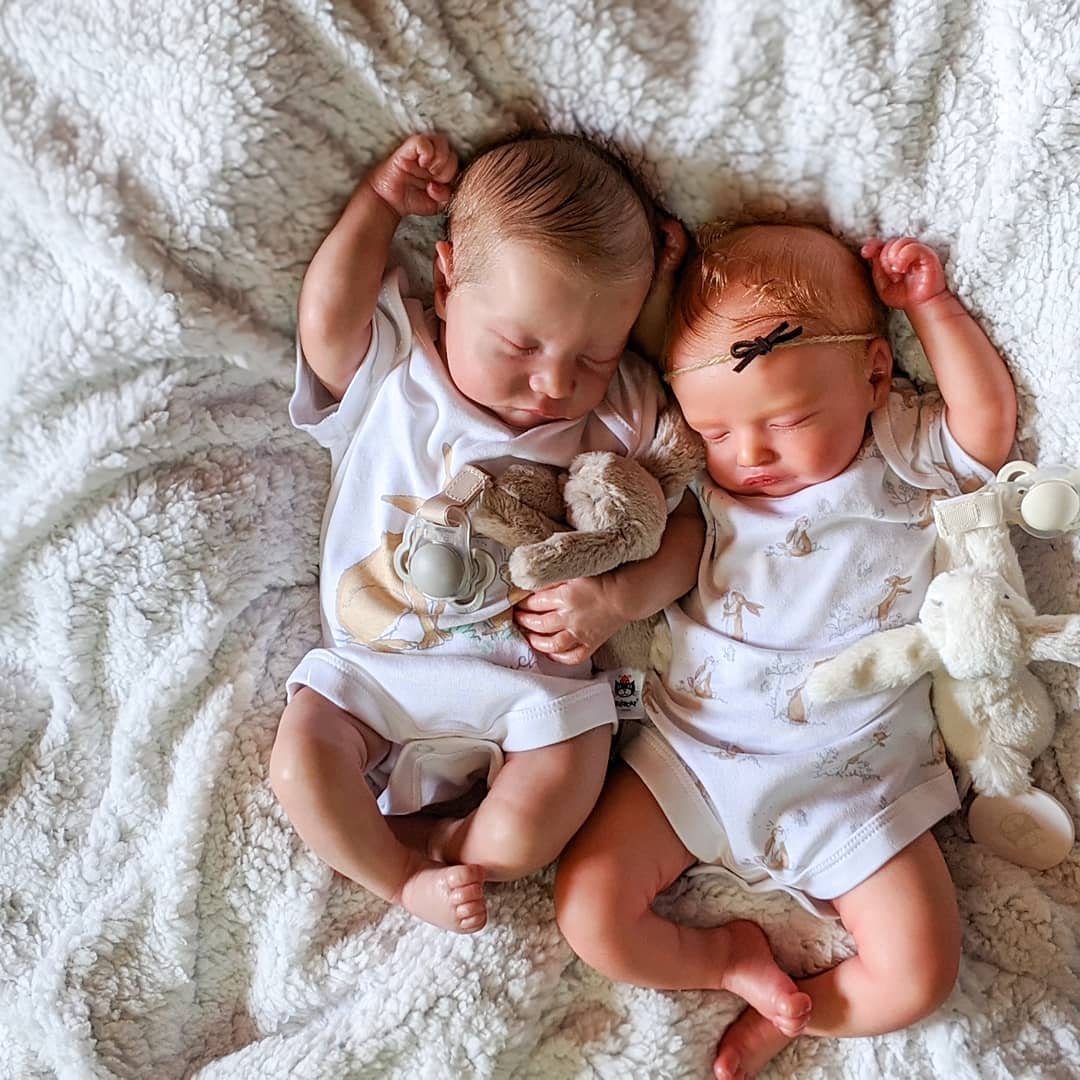 [Baby Twins] 20'' Truly Lifelike Reborn Baby Doll Sisters Kaylie and Nathalie with “Heartbeat” and Sound