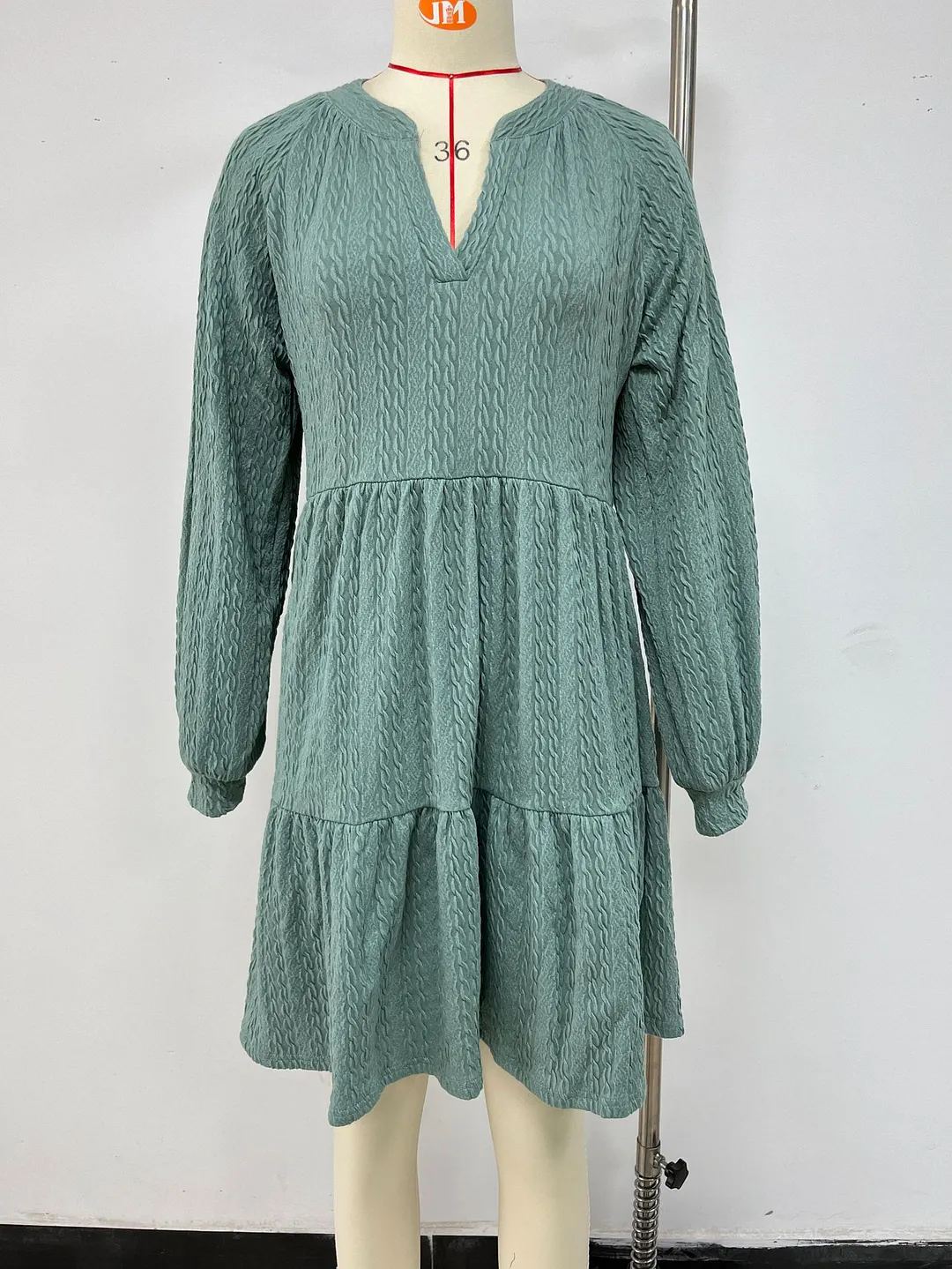 Churchf Churchf Autumn And Winter New V Collar Small Twist Pure Color Long Sleeve Loose Casual Dress Female