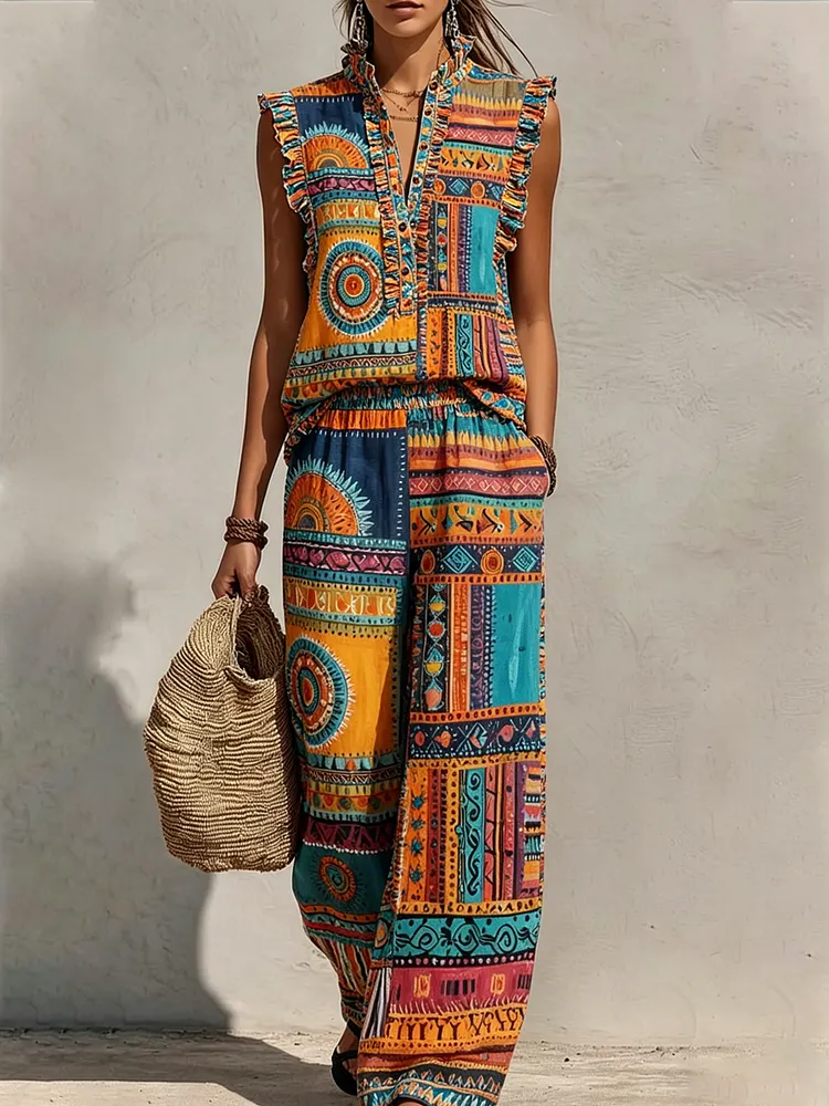 Women&rsquo;s Abstract Geometric Art Print Two-Piece Set