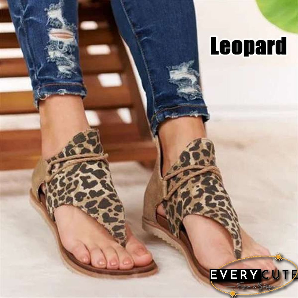 New Women Large Size Slingback Sandals Women Casual Leopard Flip Flops Fashion Animal Print Sandals Sandale Femme Rome Belt Buckle Flat Sandals Sandalias Femininas