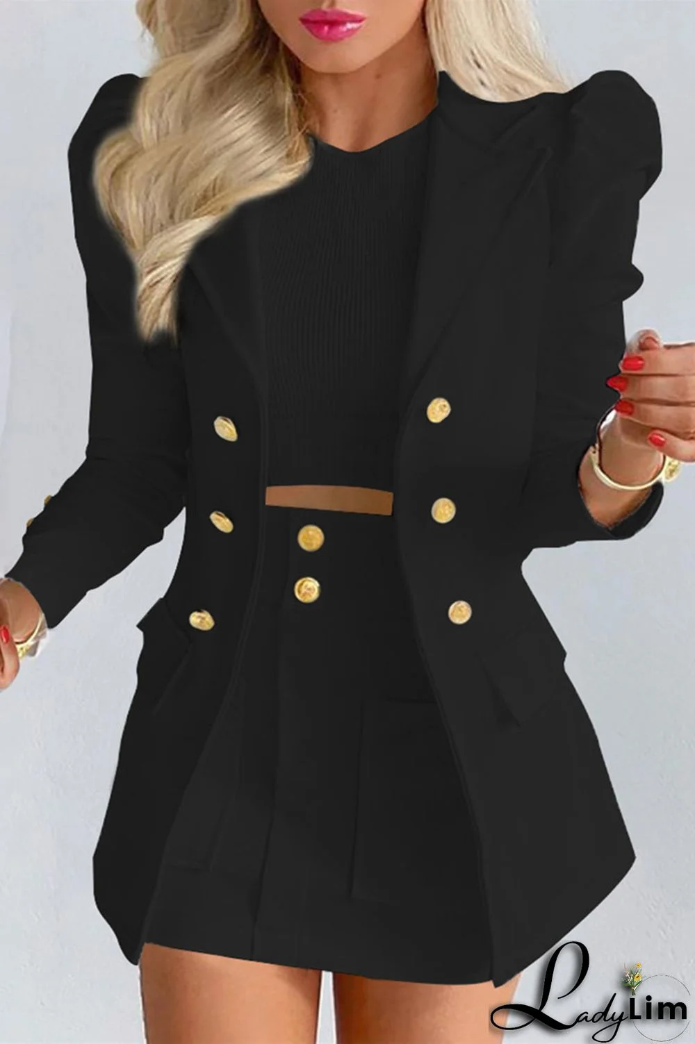 Black Fashion Casual Solid Cardigan Turndown Collar Long Sleeve Two Pieces