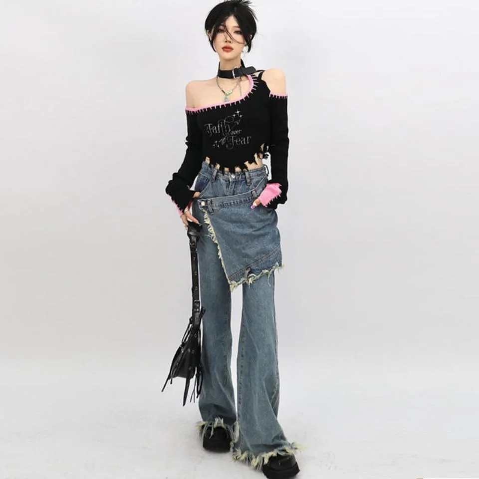BEENLE 2022 Spring Summer Clothing Straight-leg Women‘s Jeans Niche Design Street Style Wide-leg Loose Trousers Blouses Pants