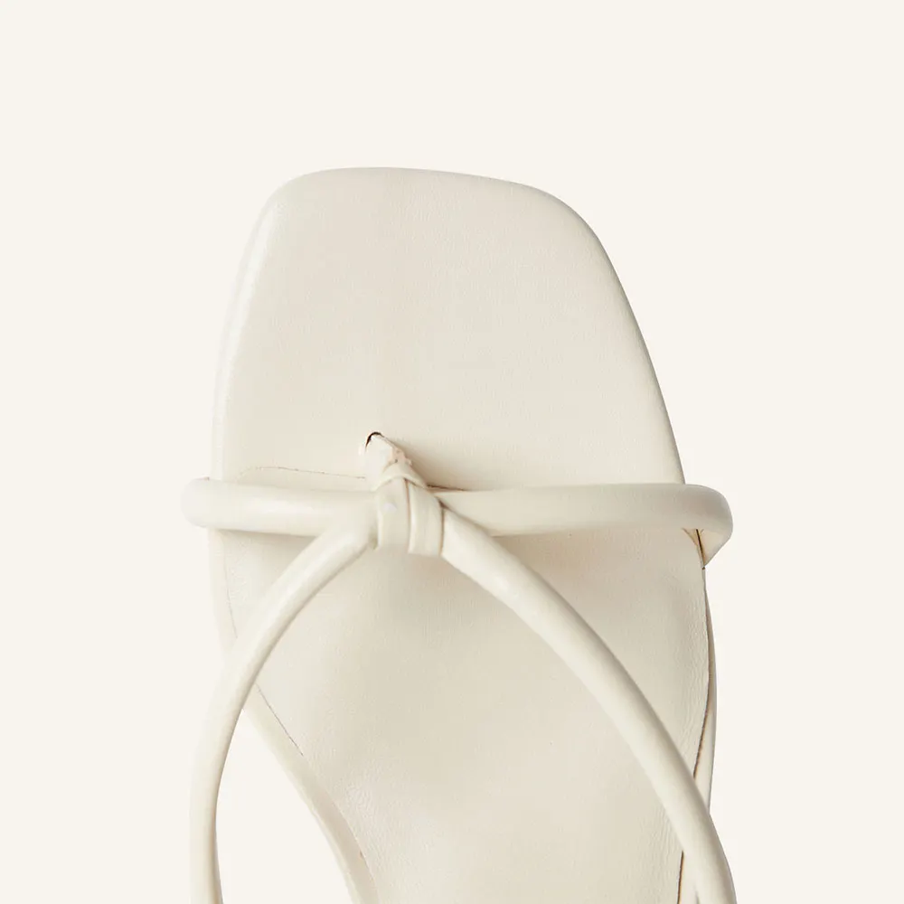 Women's Ivory Strappy Open Square Toe Simple Low Heel Sandals