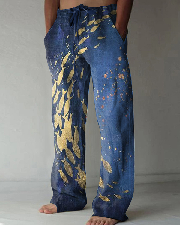 Japanese Ocean Fish Art Print Casual Pants