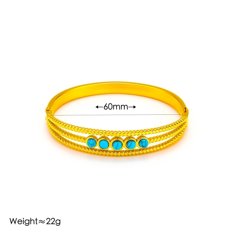 Vintage Style Minimalist Roman Style Round Devil's Eye 304 Stainless Steel Turquoise Bangle In Bulk