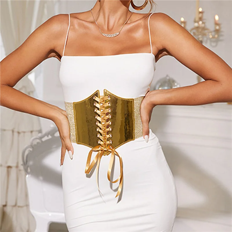Women's Elastic Gold Corset Wide Belt Waist Strap Coat Decorative Girdle