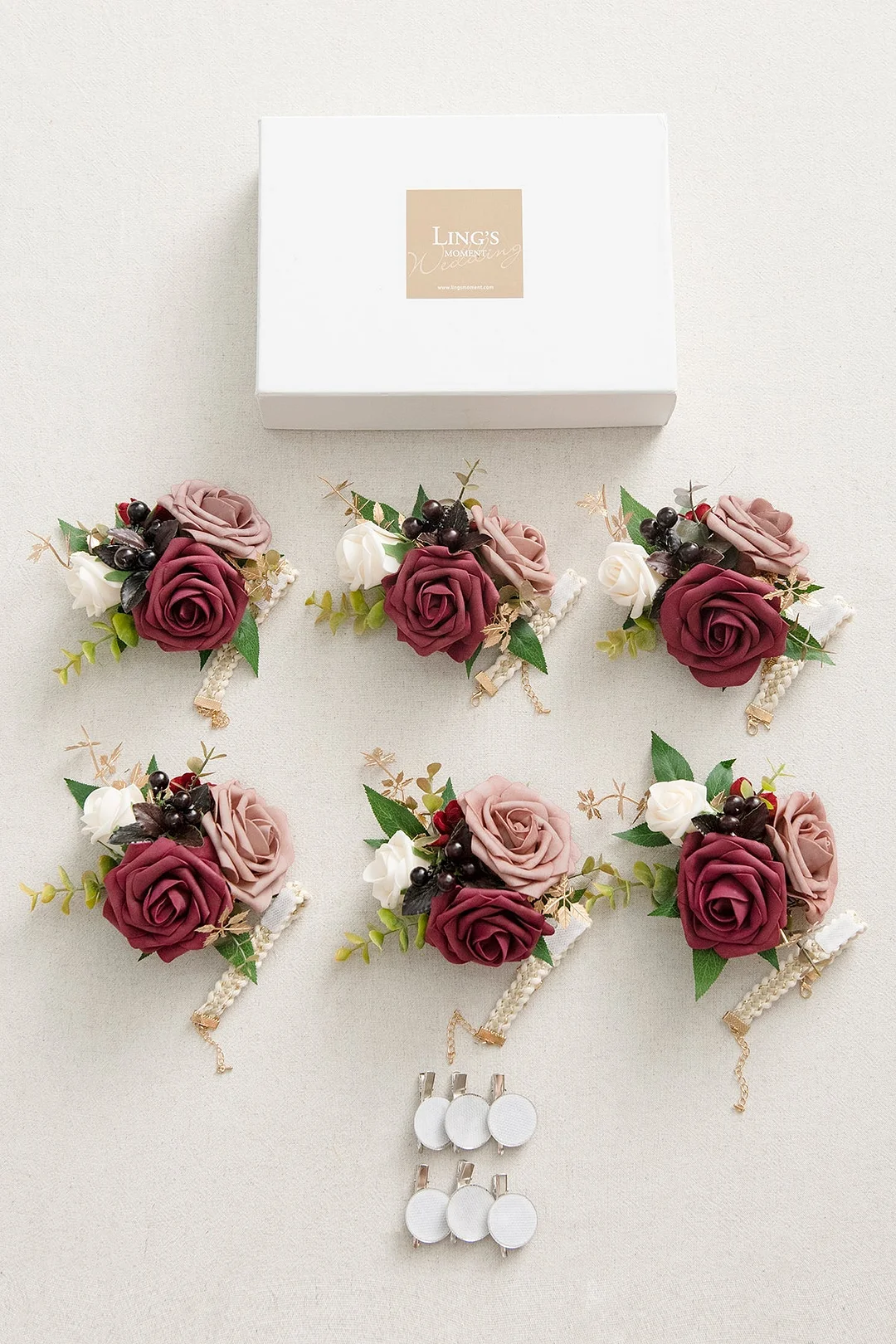 Wrist/Shoulder Corsages in Burgundy