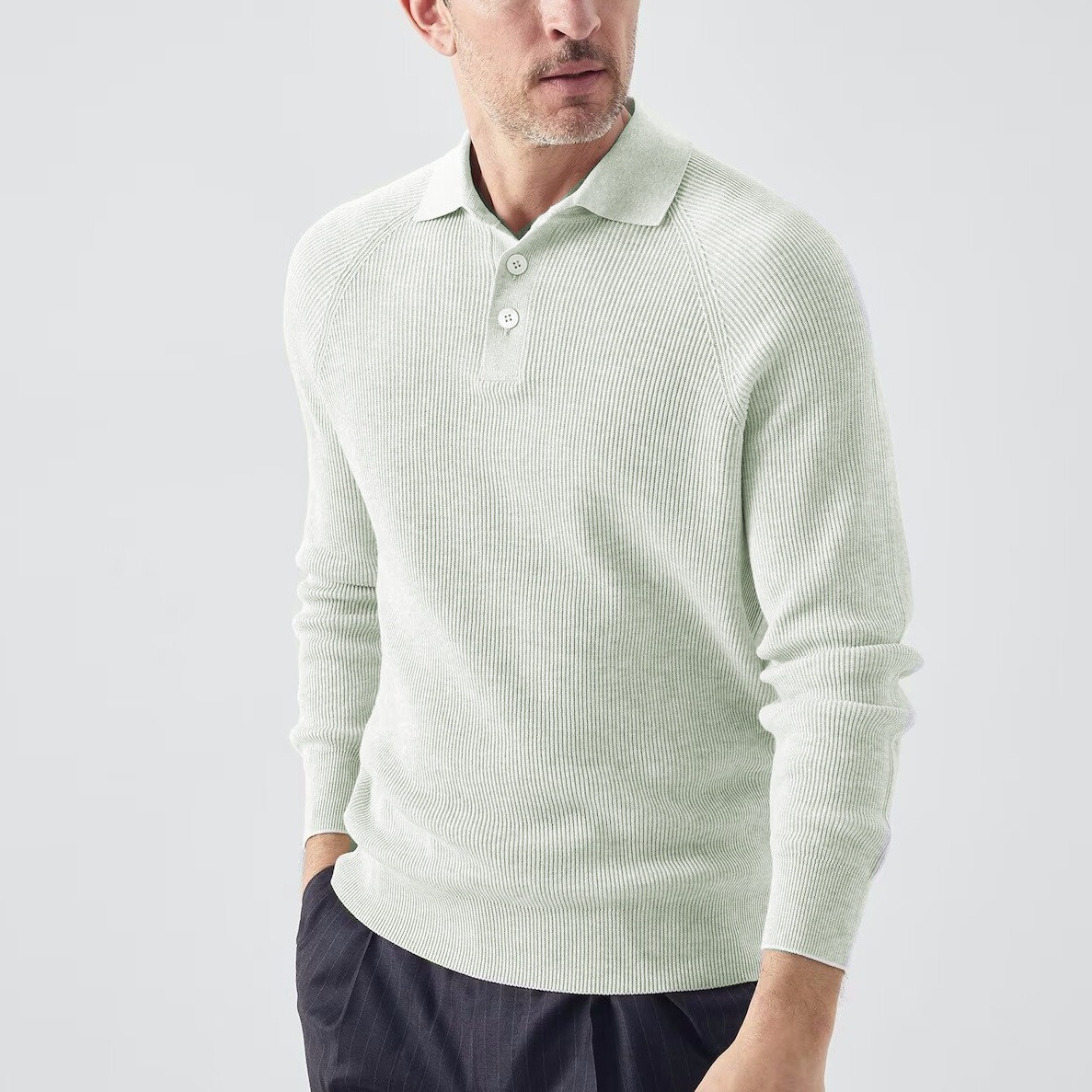 Men's Polo Long Sleeve Knitted Lapel Sweater