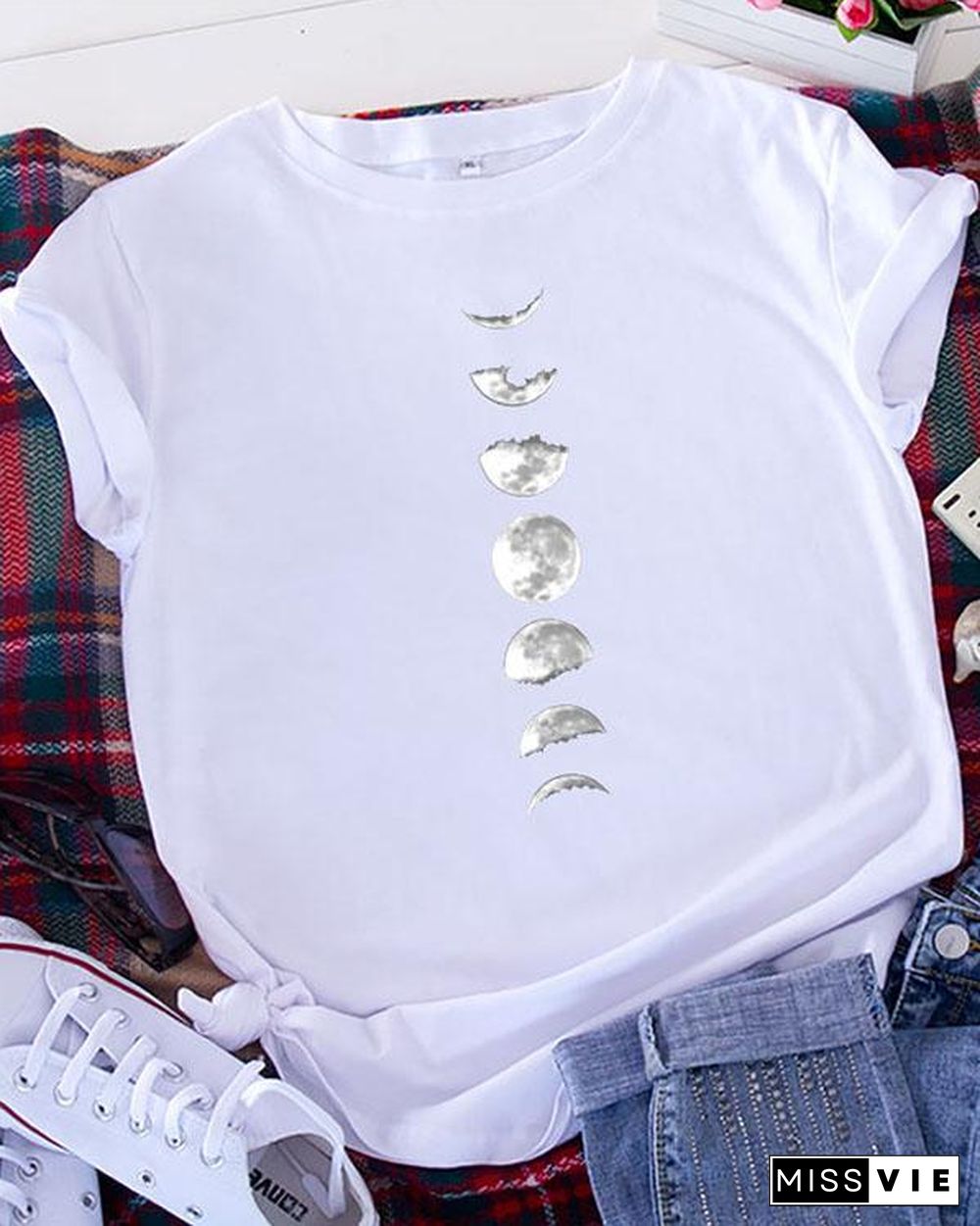 Women Print Daily Short Sleeves T-Shirts