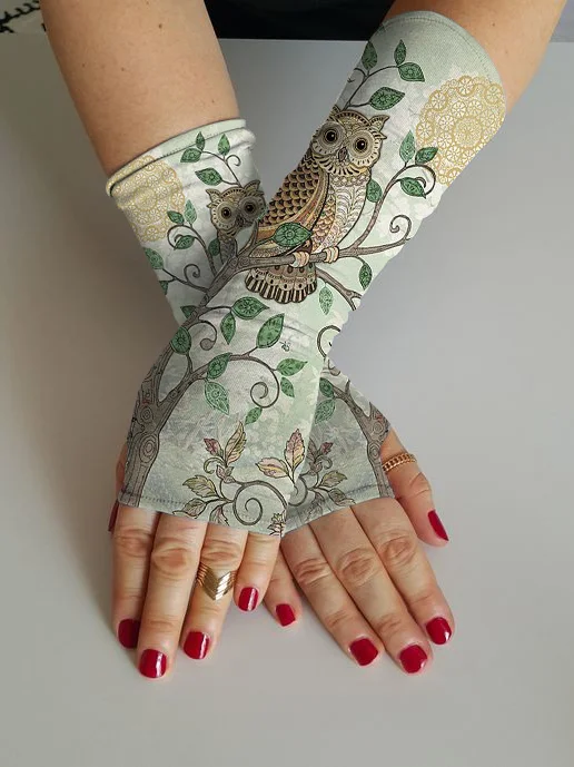Retro owl casual print sleeve decoration fingerless sleeve gloves sun protection