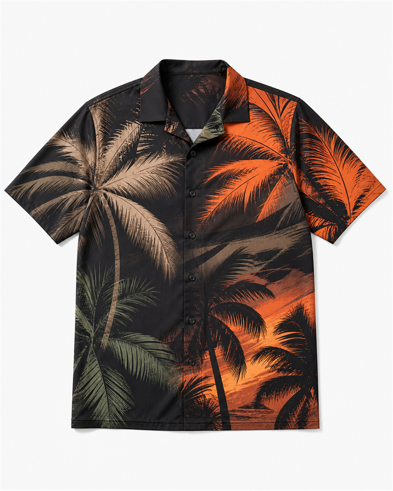 Big & Tall Palm Shadow Digital Print Short Sleeve Shirt and Shorts Set