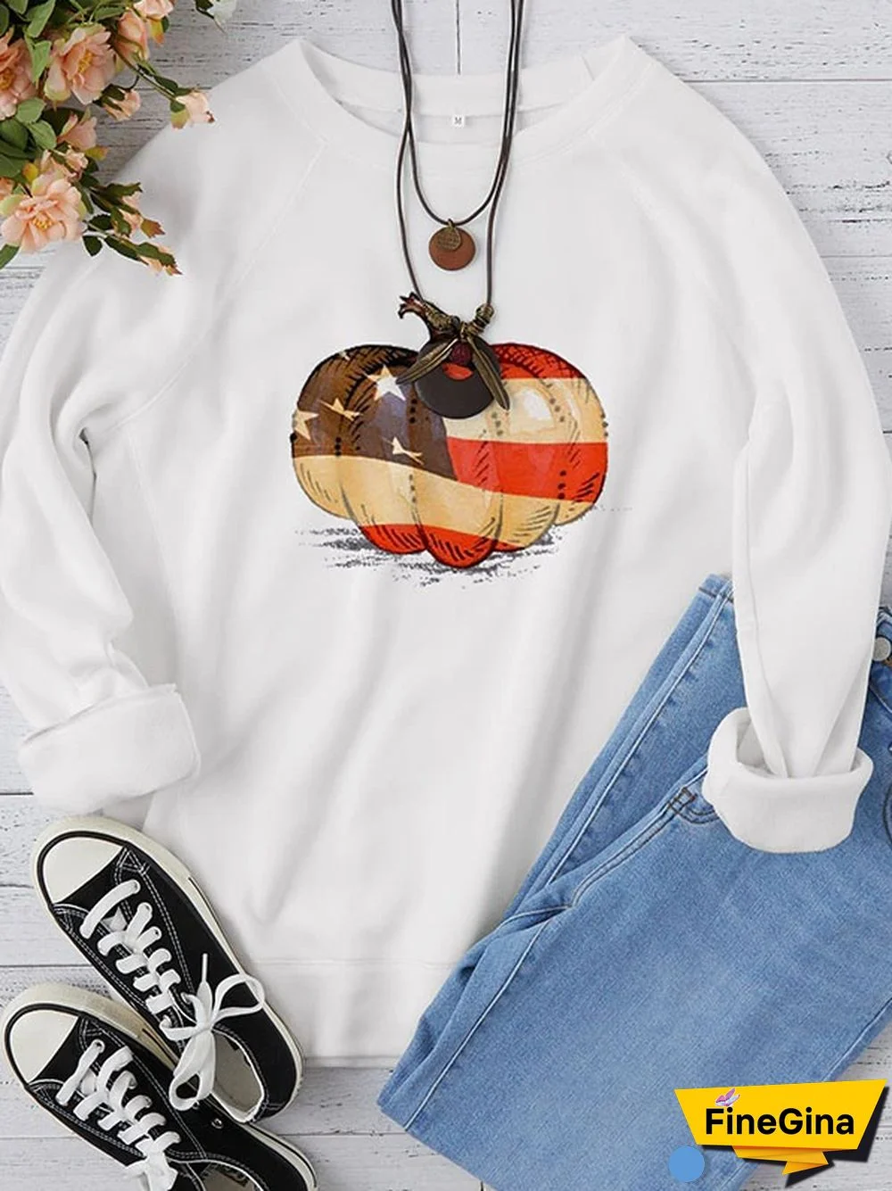 Halloween American Pumpkin Print Sweatshirt