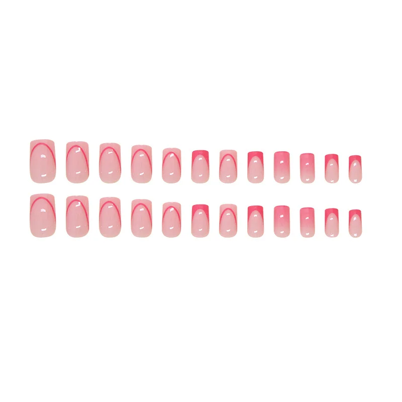 Churchf Churchf Nail Red French Removable Nail Piece Simple Gradient Square Nail Patch 24 Pieces