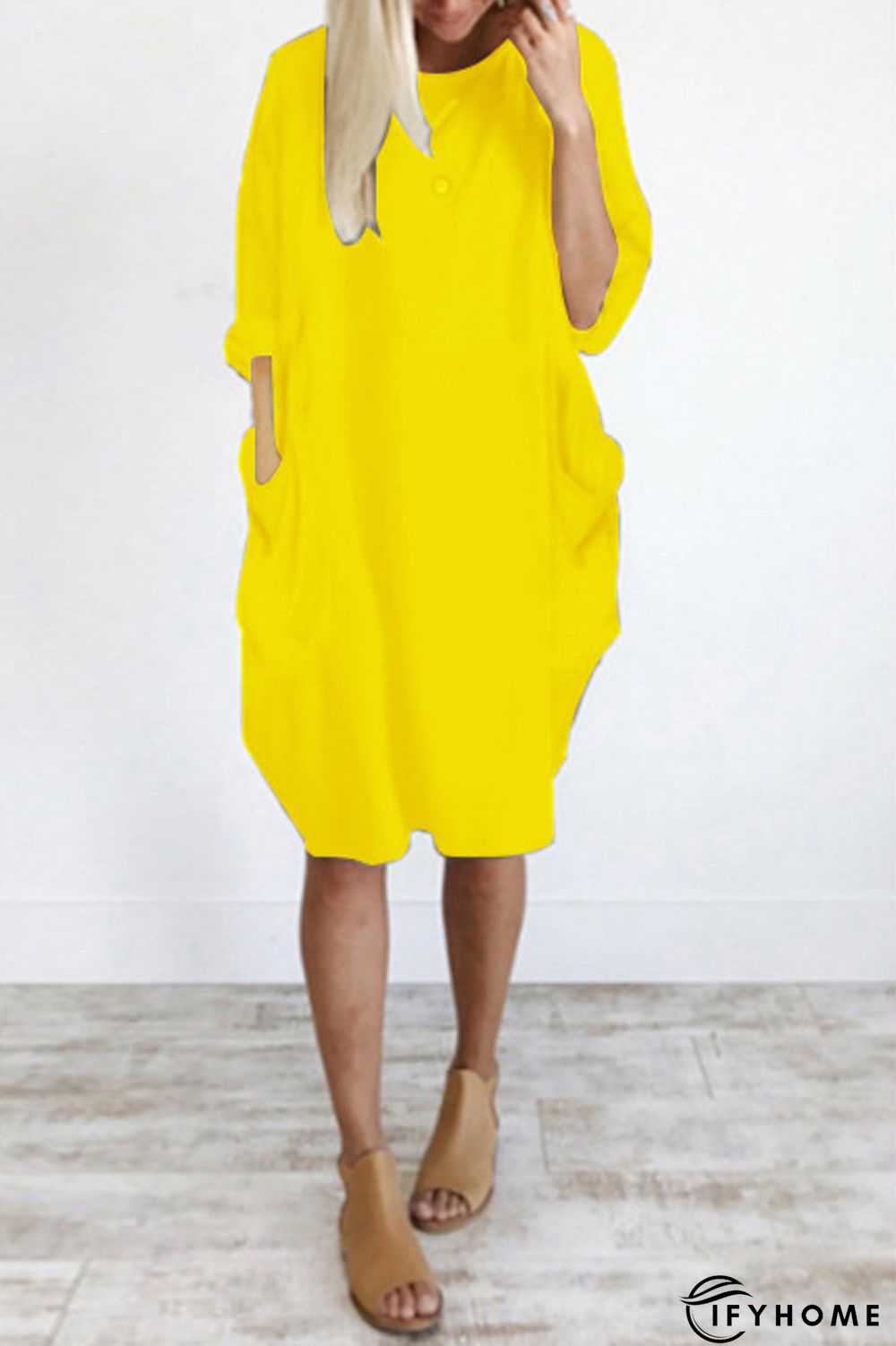 Plus Size Pocket Short Sleeve Midi Dress | IFYHOME