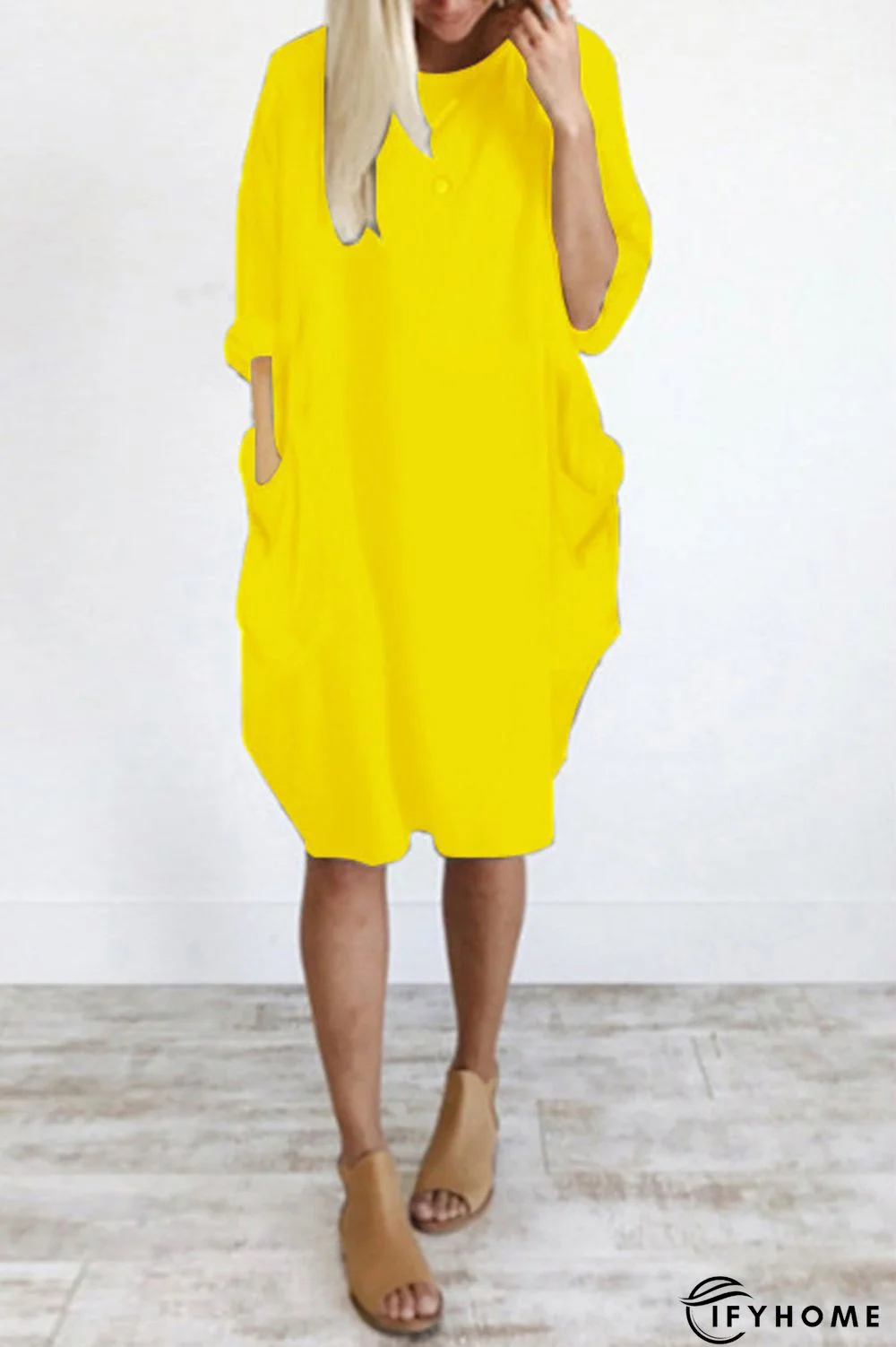 Plus Size Pocket Short Sleeve Midi Dress | IFYHOME