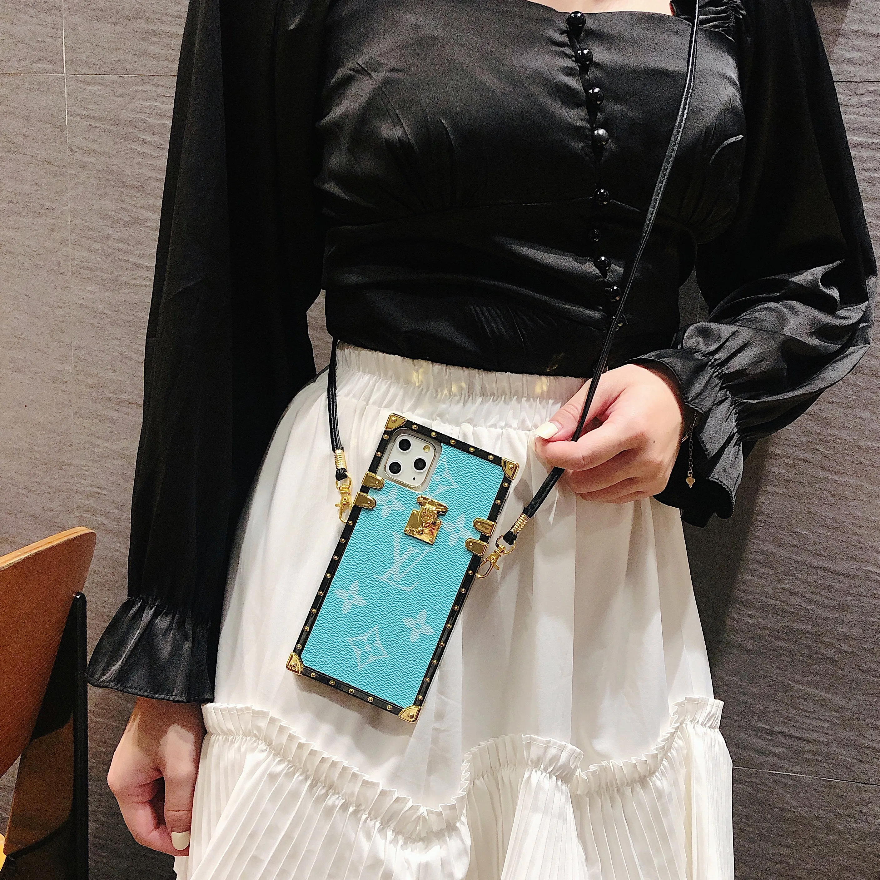 Glamorous LV Canvas Leather Apple iPhone Crossbody Case Samsung Galaxy Trendy Cover