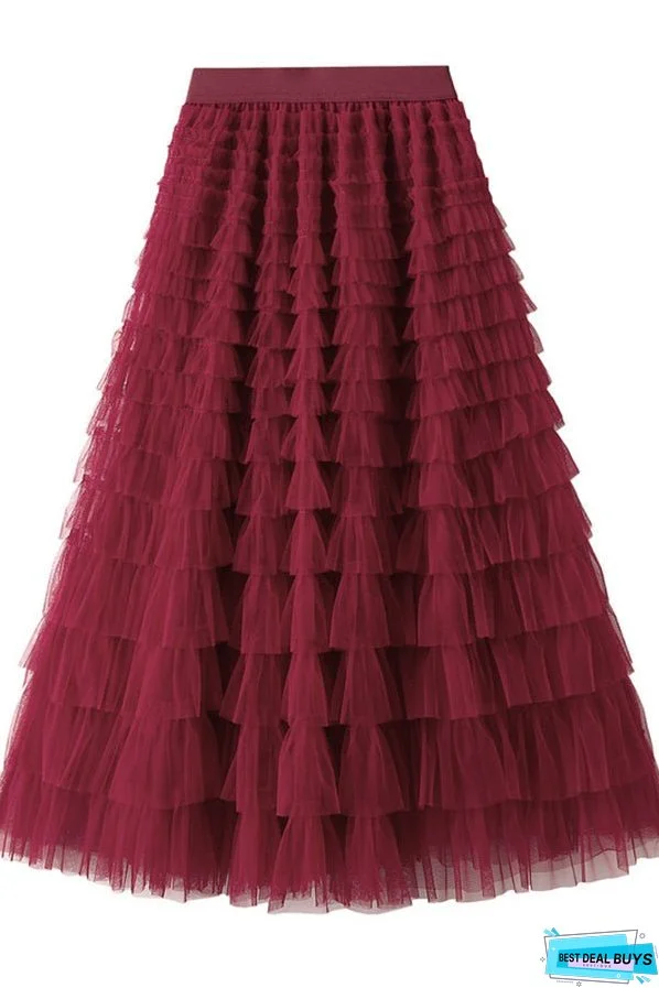 Be Your Own City Queen Tiered Elastic Waist Tulle Maxi Skirt