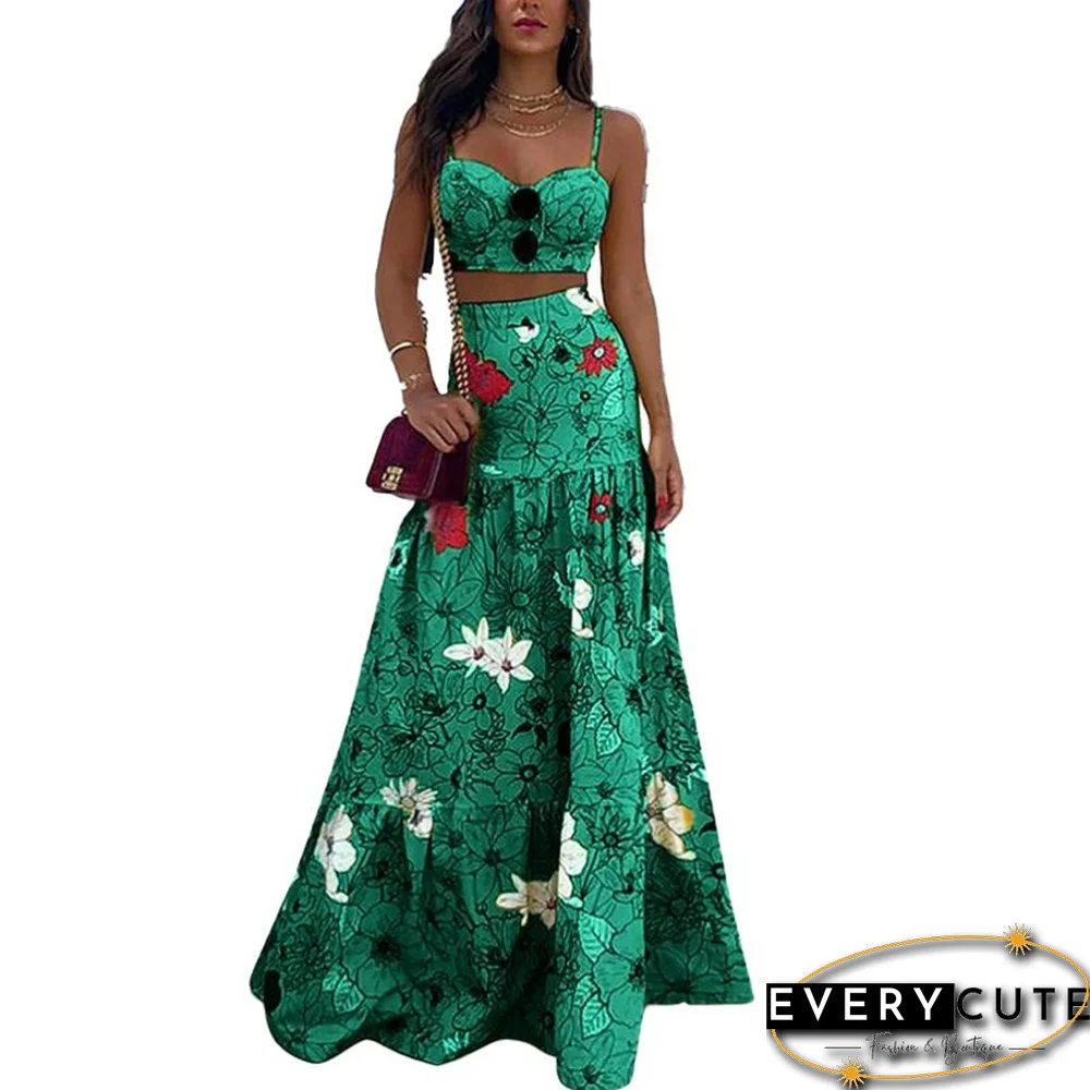 Summer New Sexy Ladies Print Dress Women Casual Sling Hollow High Waist Boho Dress Vestido Feminino