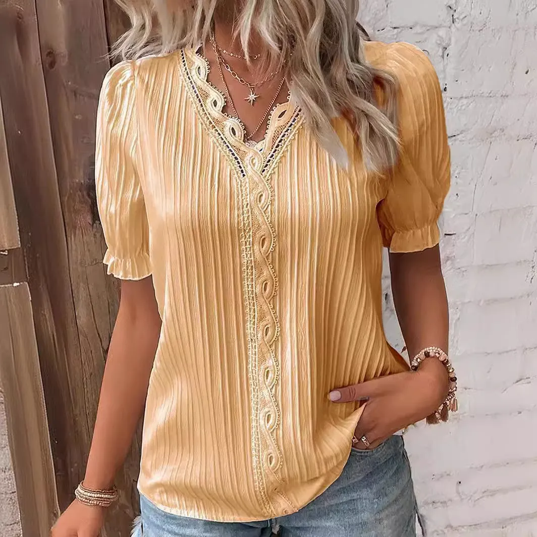Uveng Uveng Summer New Holiday Fashion Hollow Short-Sleeved Women's Shirt