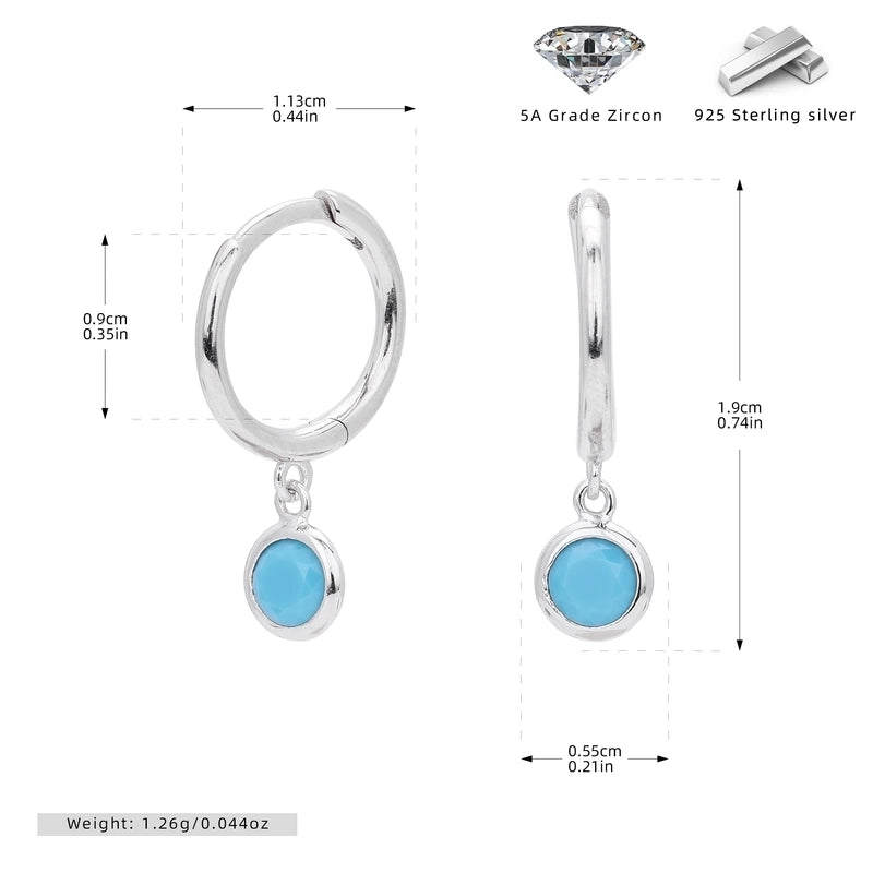1 Pair 925 Sterling Silver Birthstone Round Drop Earrings