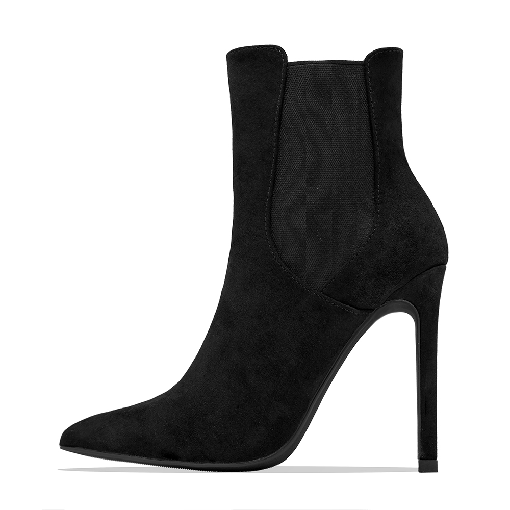 Stylish Black Vegan Suede Stiletto Heel Chelsea Boots Women Nicepairs