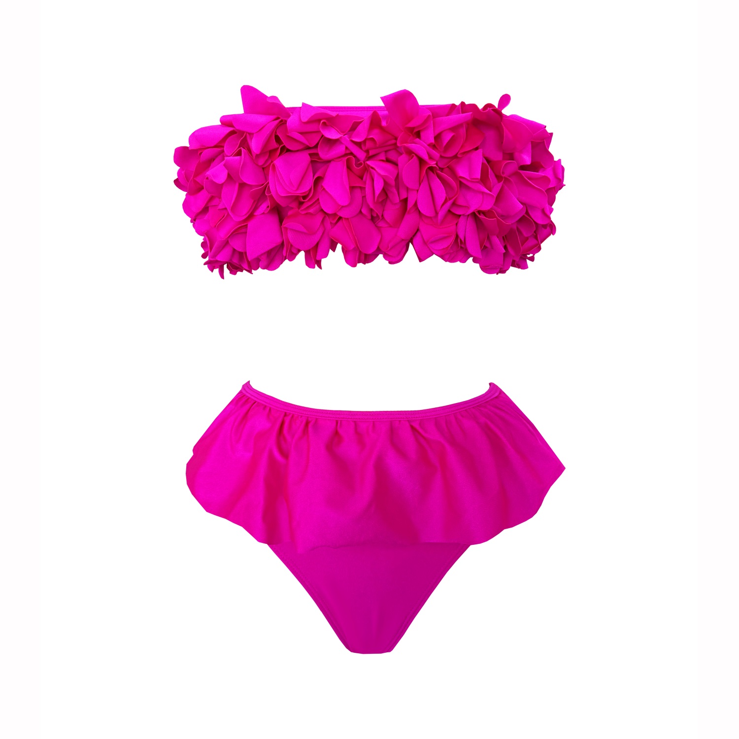 Ballifyex 2025 2Pc High Quality Luxury Woman Swimsuit Flower Ruffle Solid Bathingsuit Push Up Swimwear Off Shoulder Summer Suits Beachwear