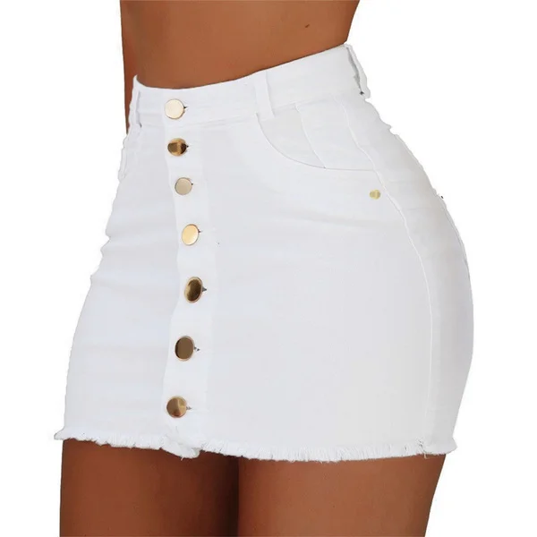 Women Button Denim Jeans Mini Skirts Stretch High Waist Club Skirt Summer