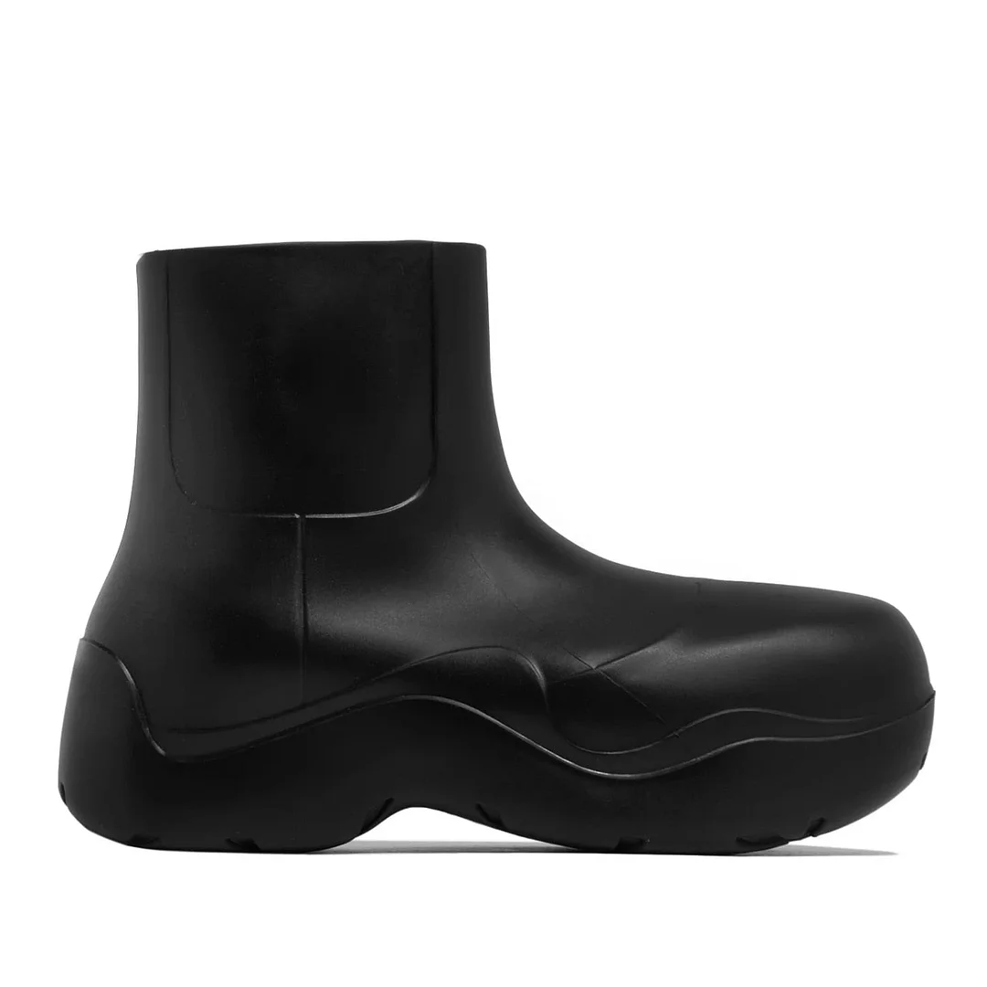 Trend Design Modern Fashion Ankle Rainboots Elastic Waterproof Upper Thick Platform Flat Height Increasing Non Slip Rainy Shoes