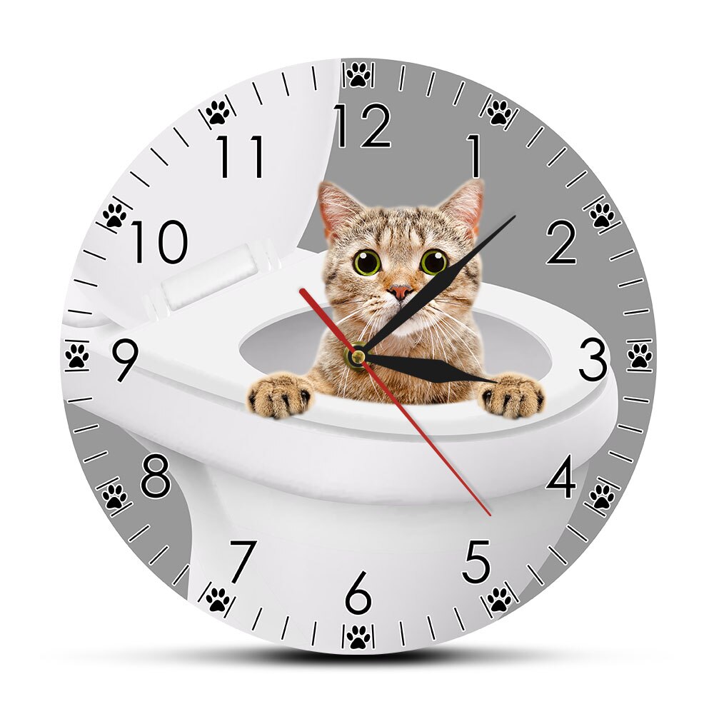 

Funny Kitty Cat Peeking From Toilet - Frameless Acrylic Wall Clock, 501 Original