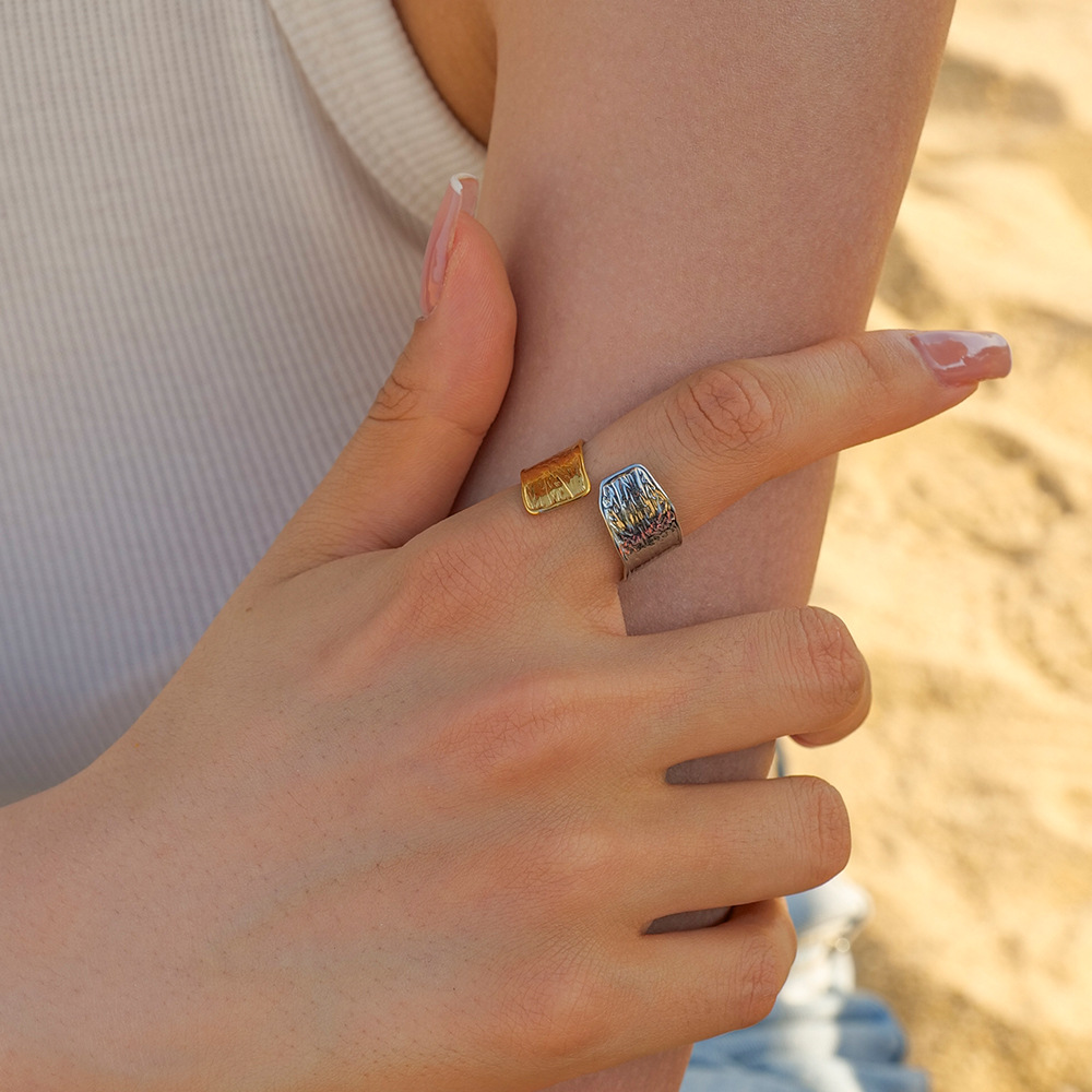Gold & Silver Dual-Tone Curved Fold Ring 