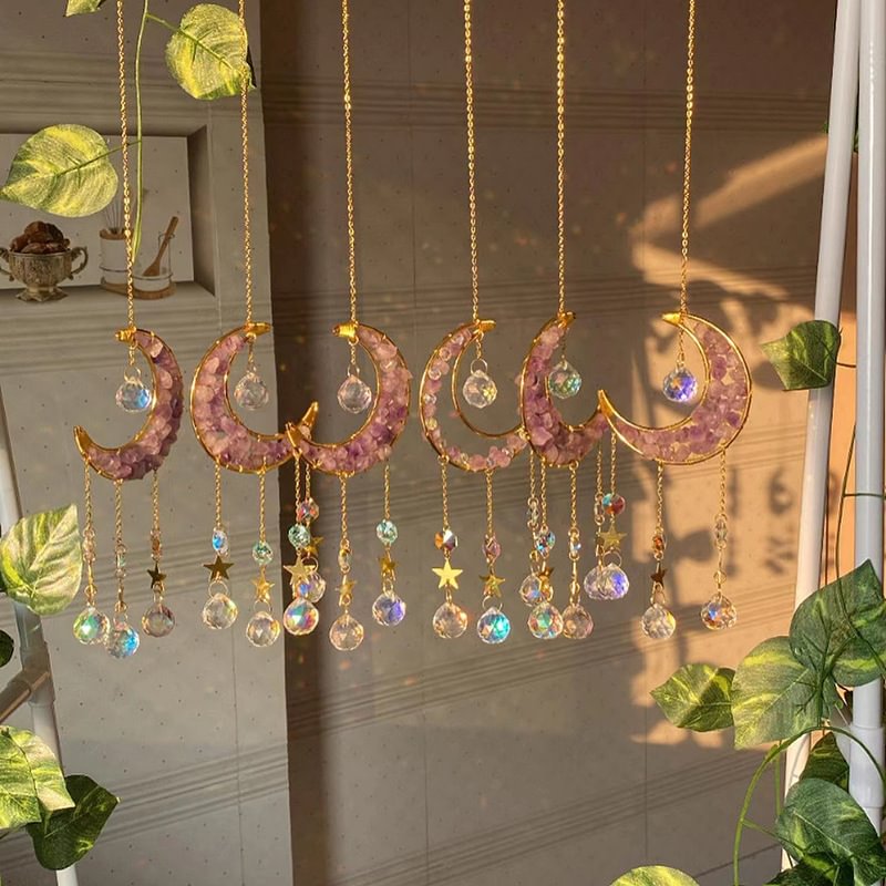 Natural amethyst crescent decorative air plant stand colored lights jewelry gardening crafts living room crystal pendant