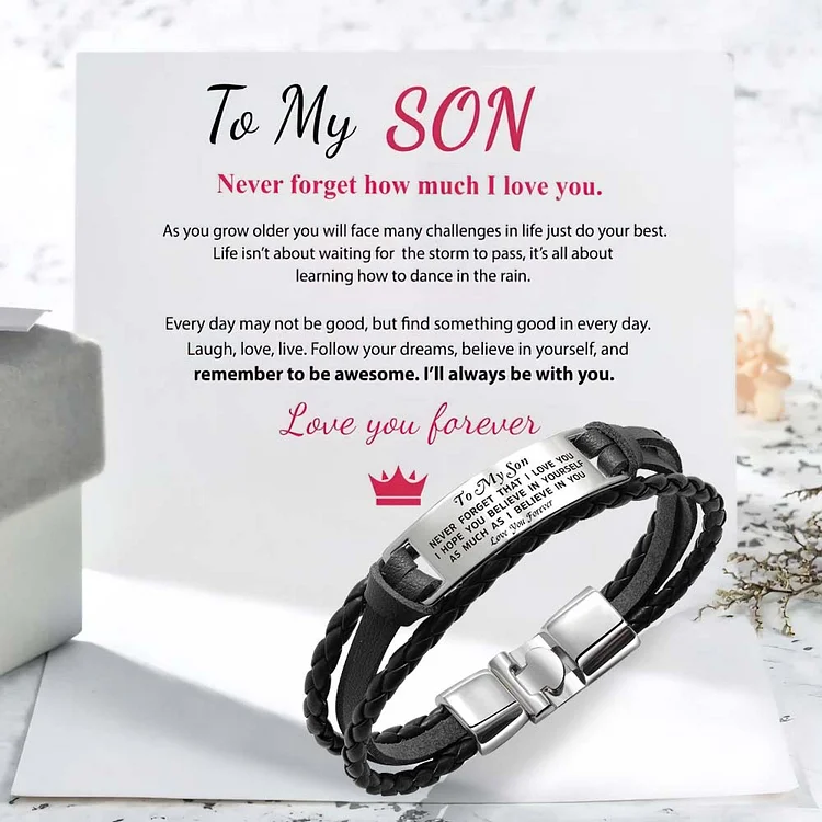 To My Son Love You Forever Braided Leather Bracelet