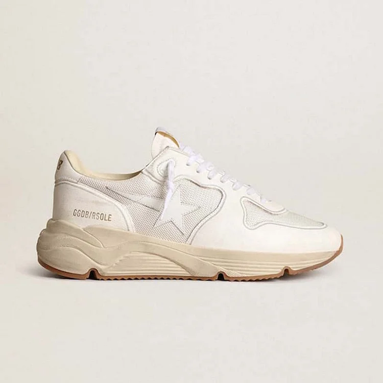 Golden Goose Running Sole Hombre de malla blanca y napa
