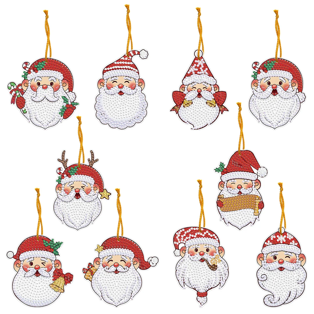10pcs Christmas Diamond Painting Ornament Santa Calus(Single-sided Shaped Diamond)