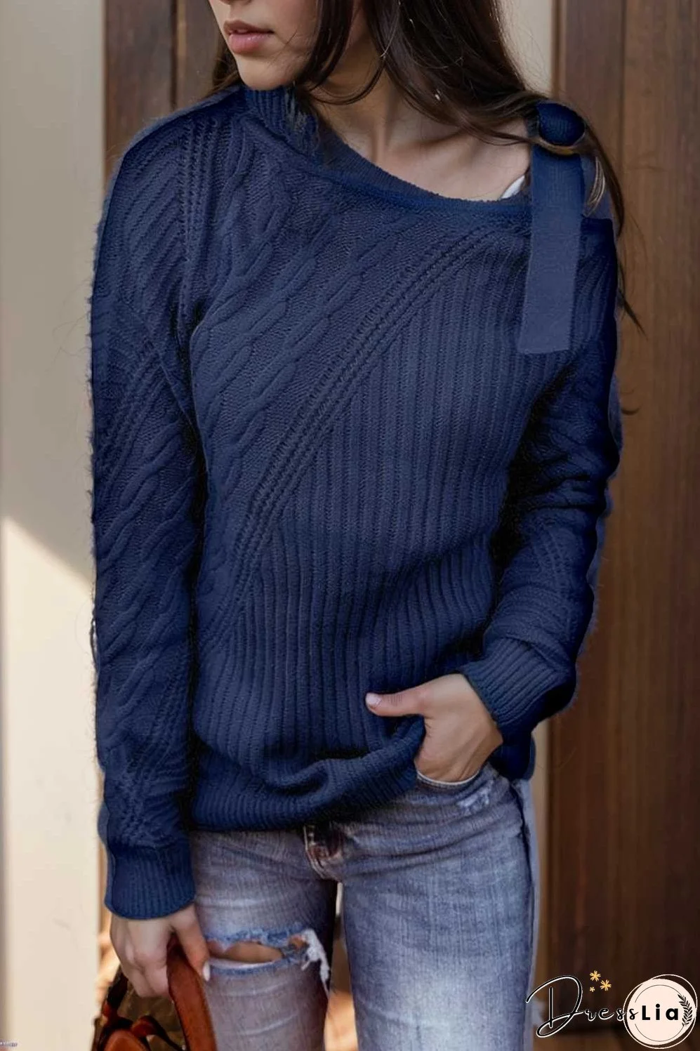 casual ribbed button decor asymmetrical hem long sleeve t shirt