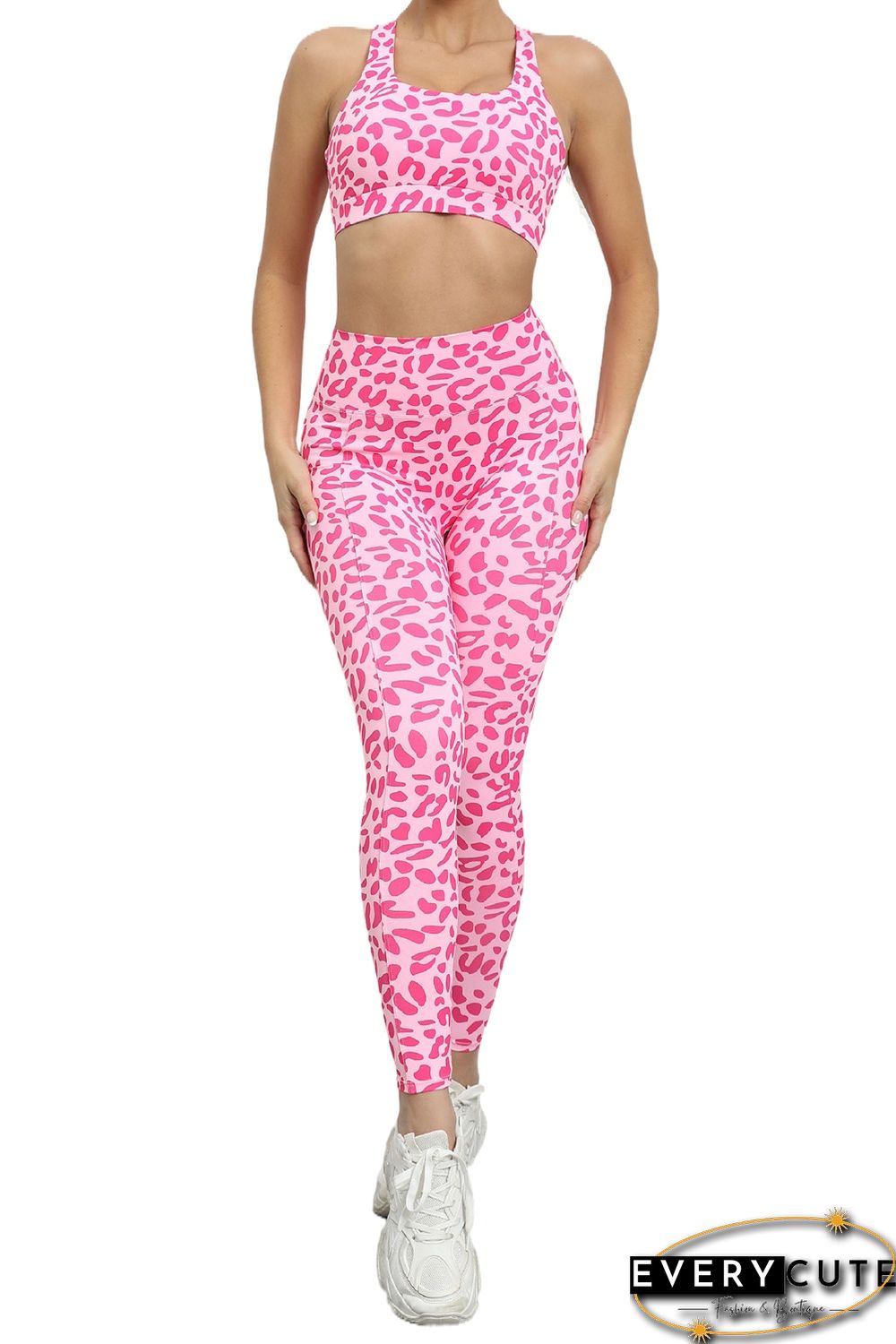 Pink Leopard Racerback Scrunched High Waist Active Set