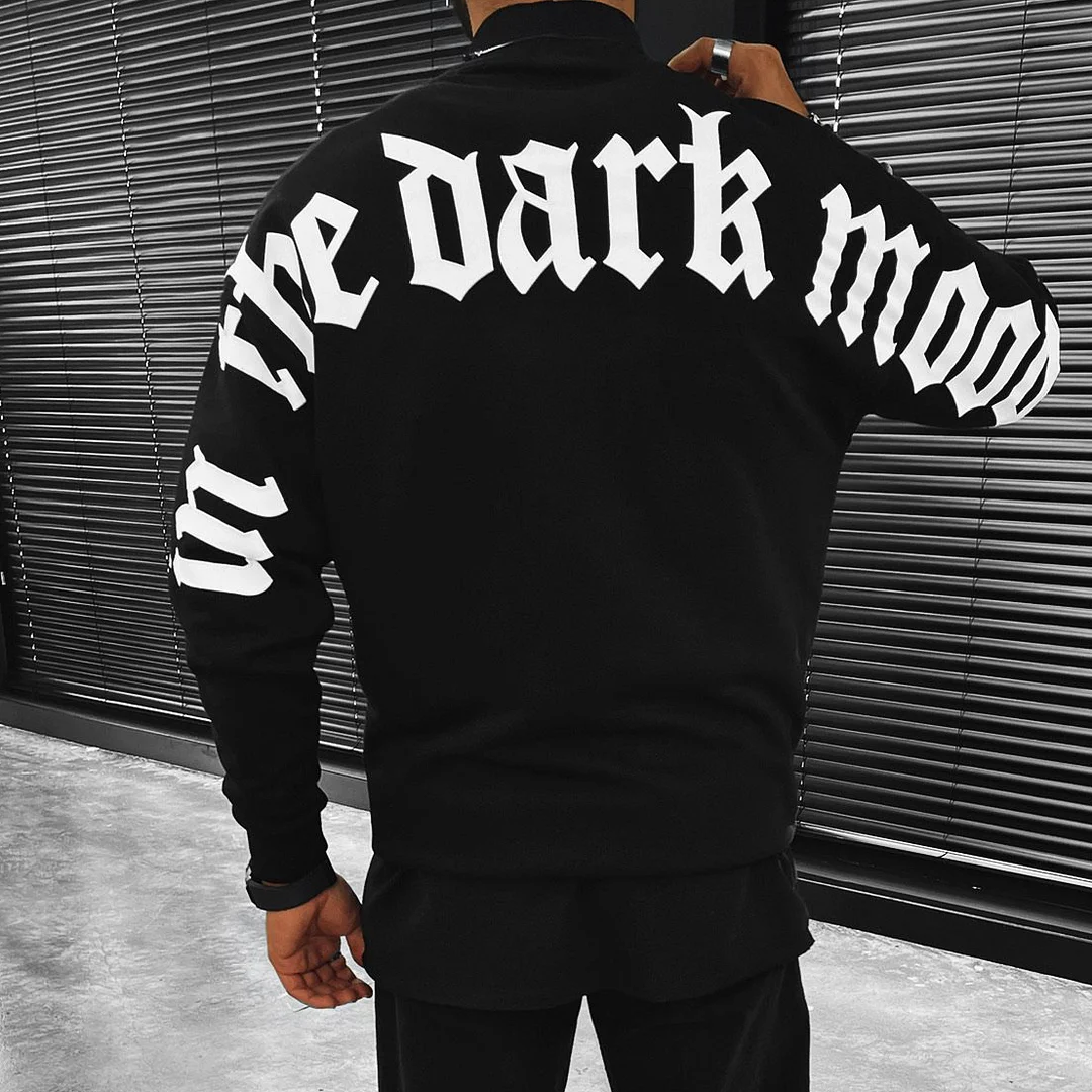 Dark mood print crew neck sweatshirt-barclient