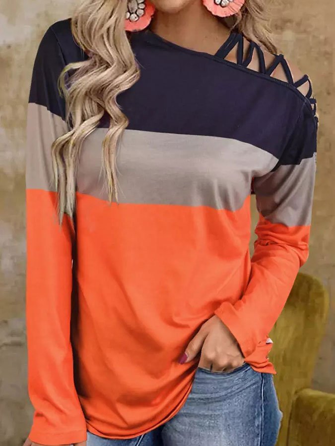Color-Block Cross-Strap Off-The-Shoulder Top