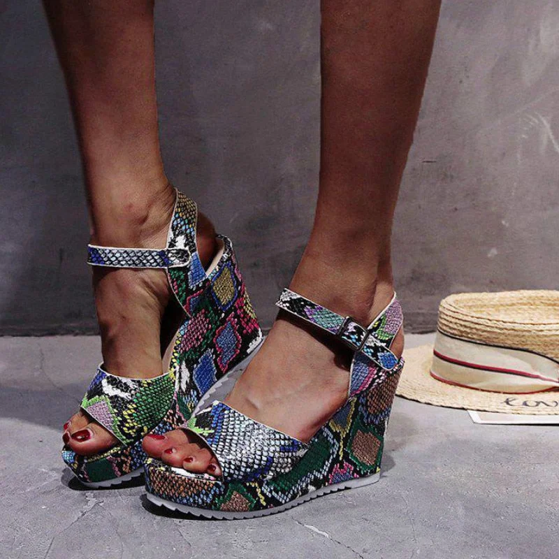 2020 New Ladies Platform Gladiator Sandals Hot Colorful Wedges Summer Women Party Wholesale Shoes Woman Snake Heel Height