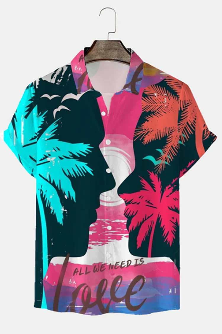 Hawaiian Palm Print Short Sleeve Shirt