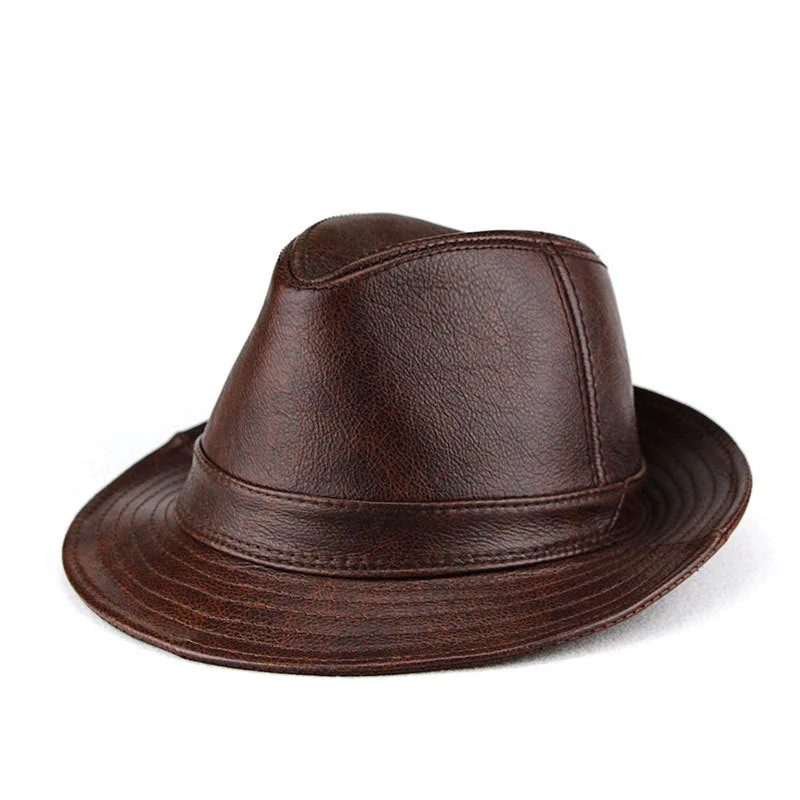 Head Layer of Real Cowhide Leather Gentleman Bowler Hat