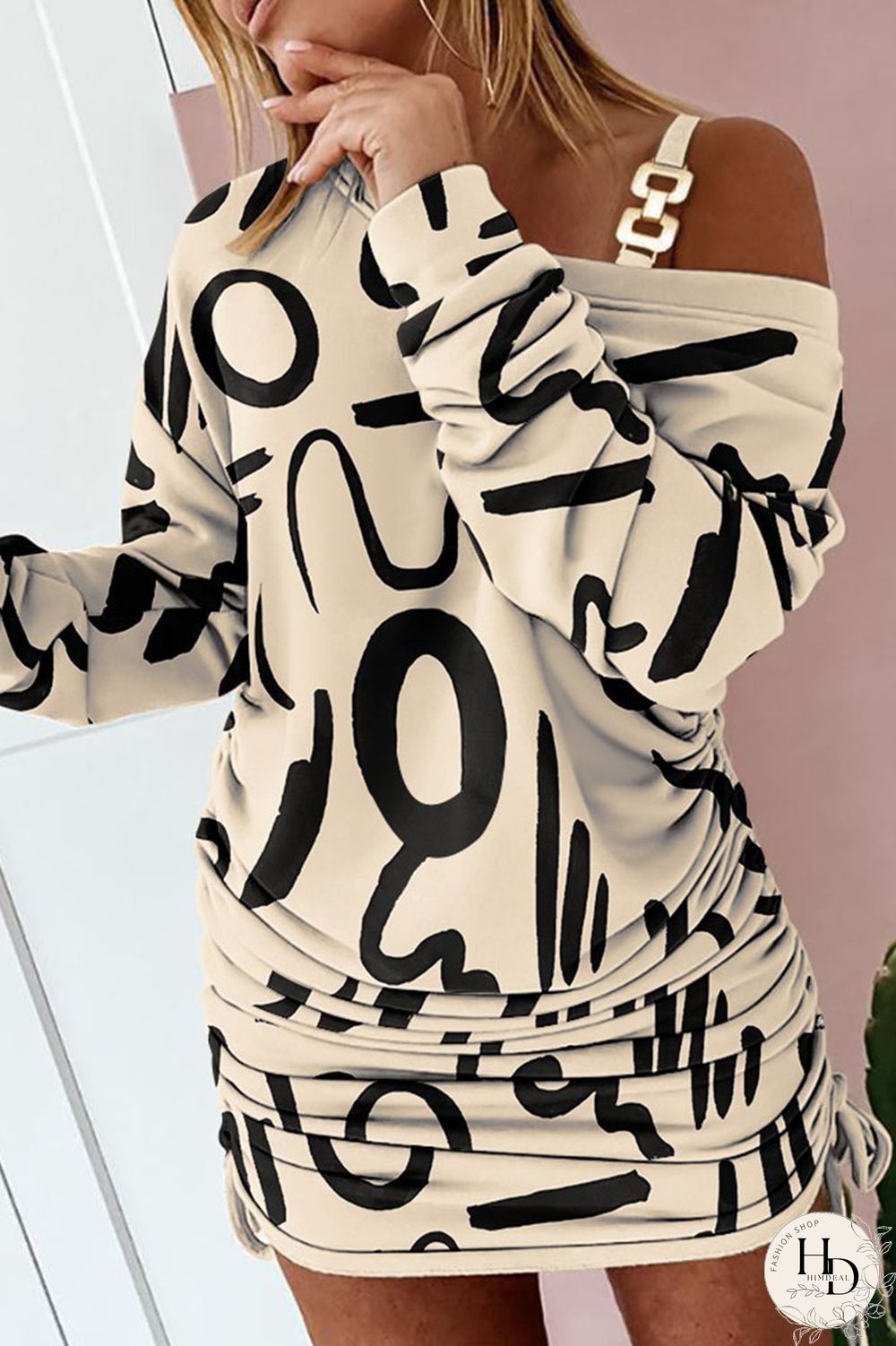 Tangerine Red Casual Print Patchwork Asymmetrical Collar Straight Dresses