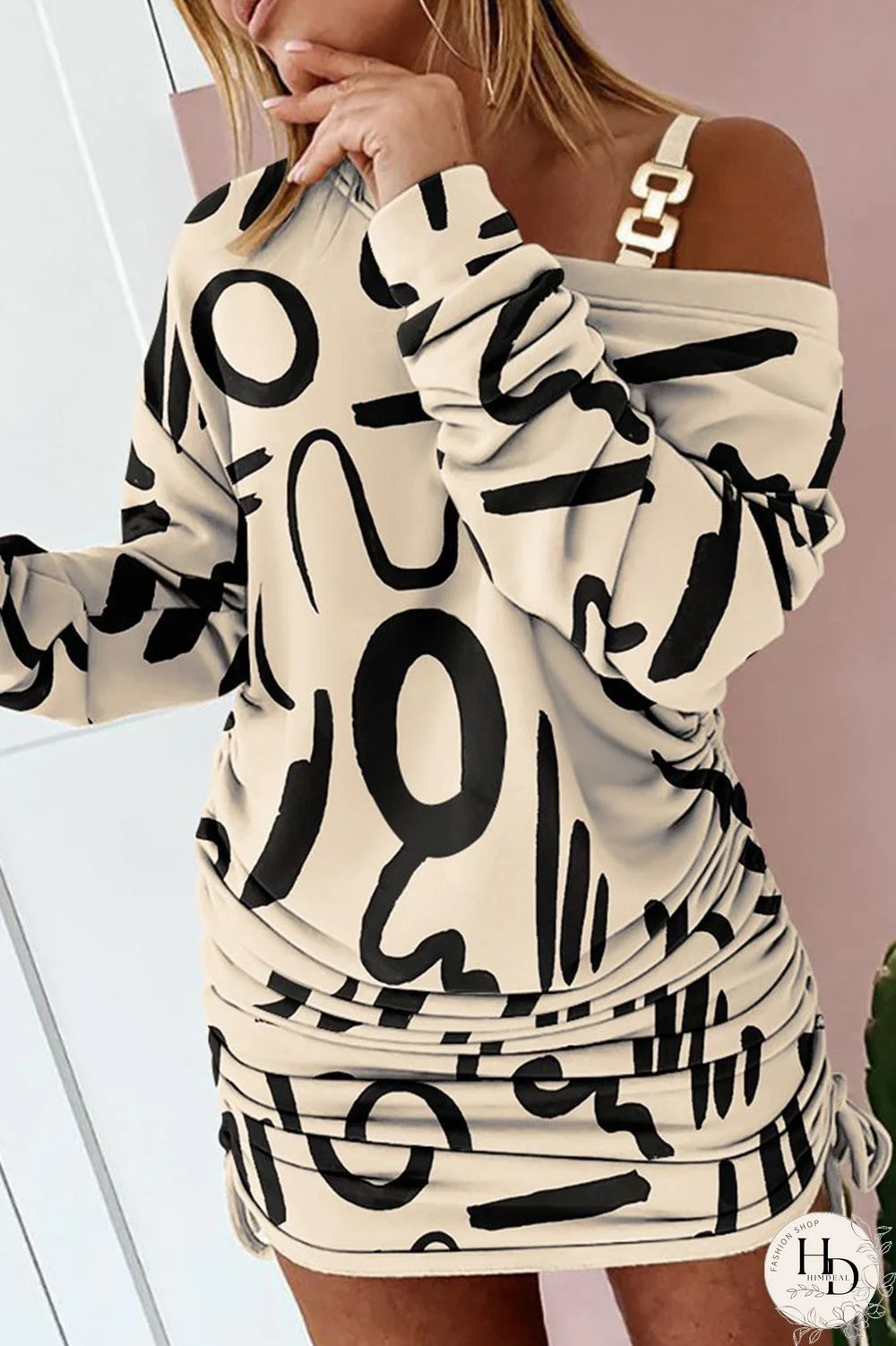 Tangerine Red Casual Print Patchwork Asymmetrical Collar Straight Dresses