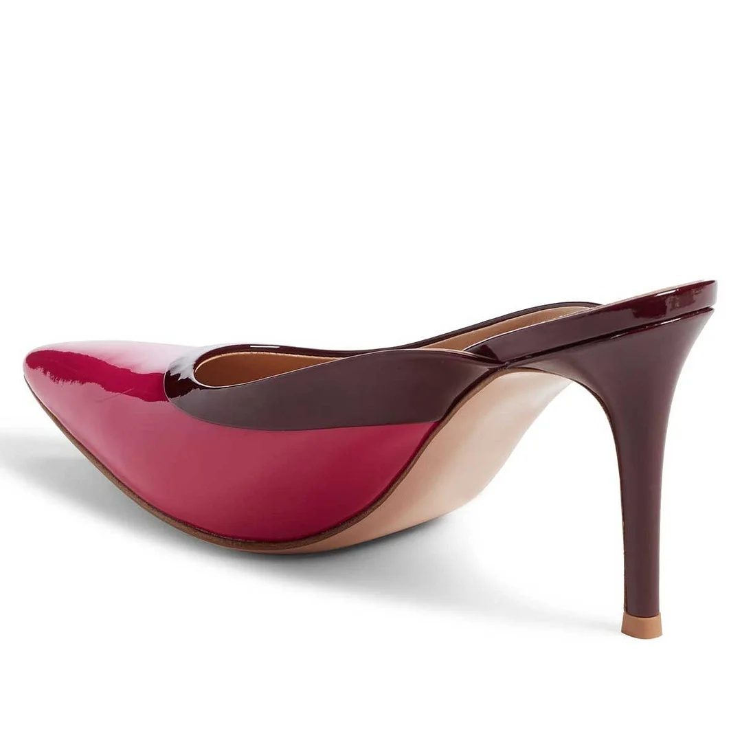 Slip-On Patent Leather Pointed Toe Stiletto Heeled Mules in Hot Pink
