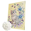 DIY Pearl Painting Flowers Cat for Home Wall Decor with Frame(40x30cm)