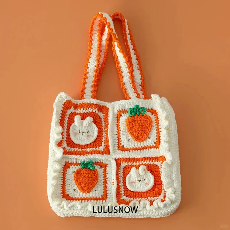 Lulusnow Handmade  3D Radish And Rabbit Easter  Gift Crochet Shoulder Bag 