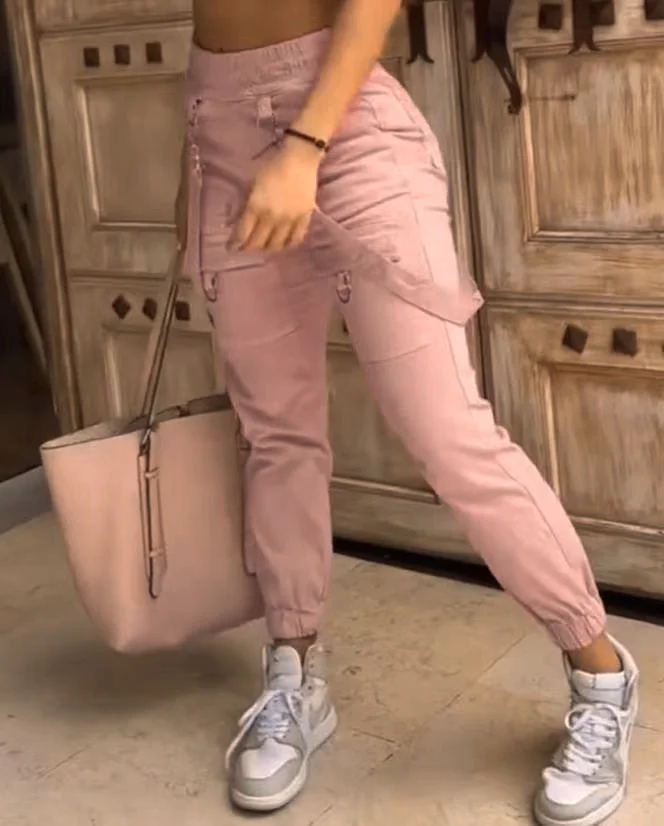 Wongn Wongn Women's High Street Ins Hip Hop Multi-Pocket Slim Casual Little Foot Overalls