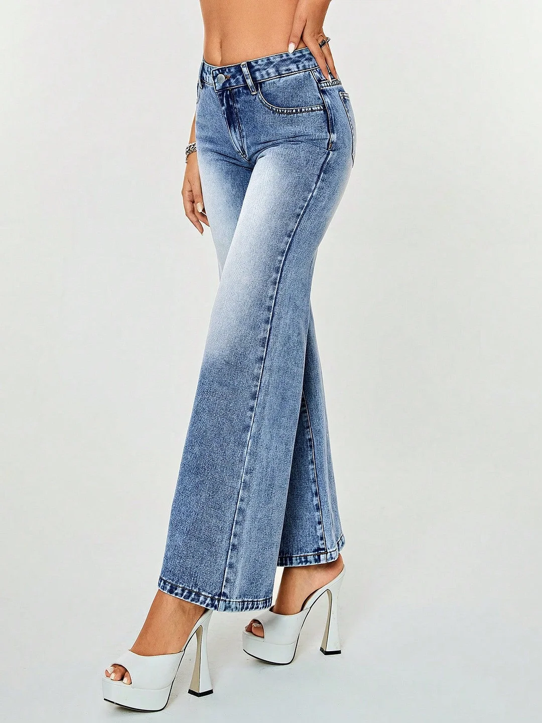 Women's High Waist Casual Wide Leg Denim Jean Pants