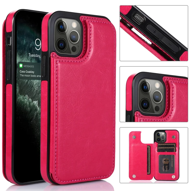 Wallet Two Button Stand with Card Slots Leather Case for iPhone