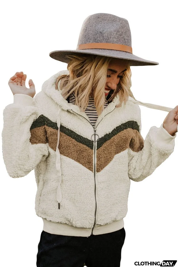 Beige Alfie Chevron Hoodie Sherpa Jacket